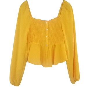 Vivace Women's Bright Yellow Shirred Peplum  Crop Top Size 1X